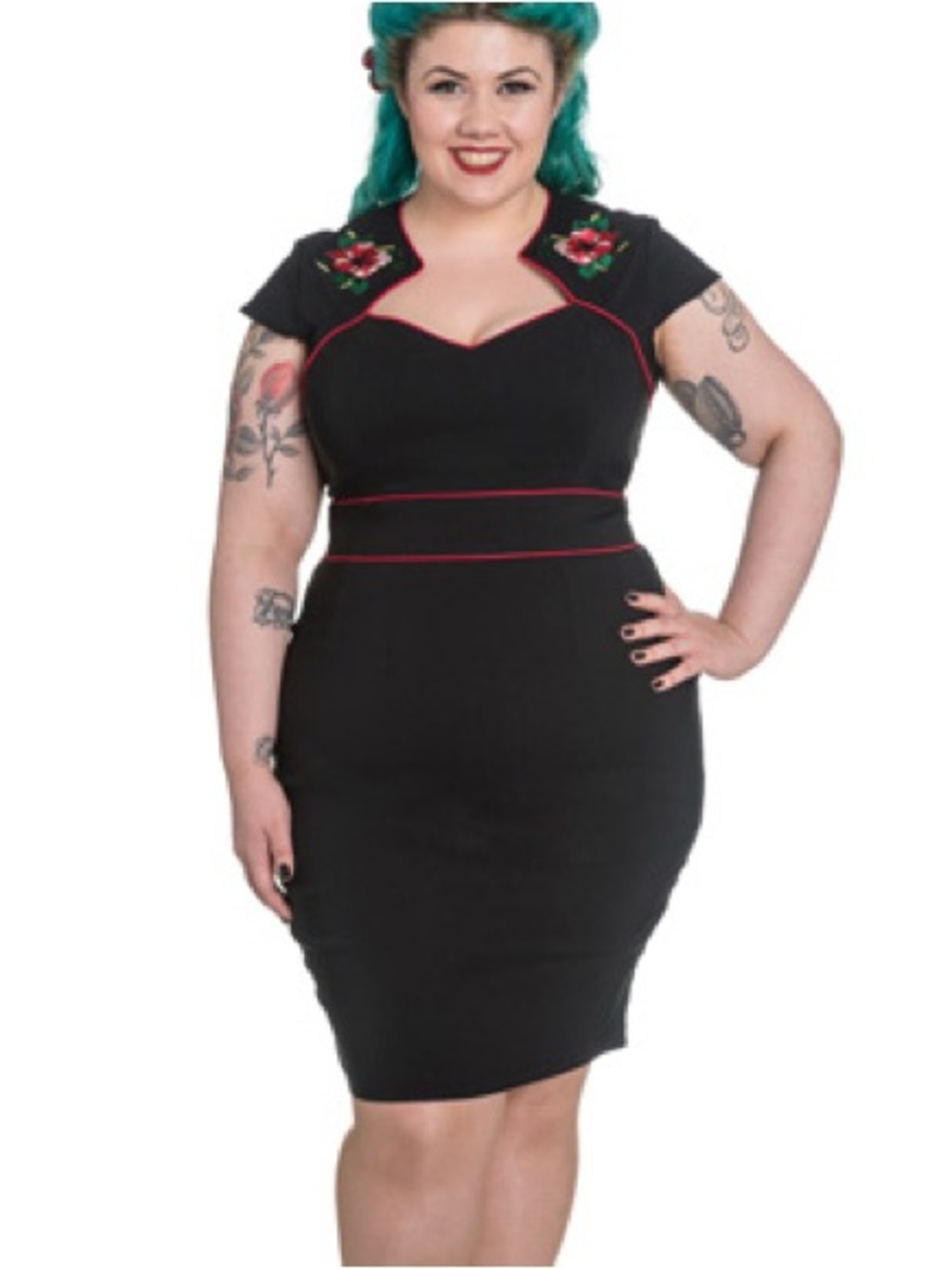 Hell Bunny Vixen Hibiscus floral black rockabilly pinup dress